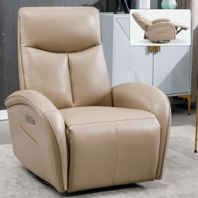 Brown Leatheraire Swivel and Rocker Power Recliner Chair with Lumbar Support, Max Swivel Degree 270°