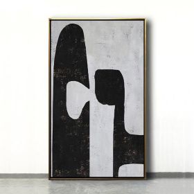 Handmade Top Selling Abstract Oil Painting  Wall Art Modern Minimalist Black and White Picture Canvas Home Decor For Living Room No Frame (size: 90x120cm)