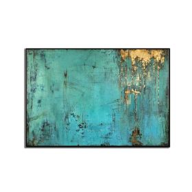 100% Handmade Gold Foil Abstract Oil Painting  Wall Art Modern Minimalist Blue Color Canvas Home Decor For Living Room No Frame (size: 100x150cm)