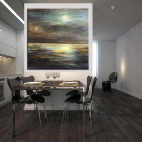 Hot Selling Artist Hand-painted High Quality Abstract Black and gold landscape Oil Painting Handmade on Canvas for room unframed (size: 70x70cm)