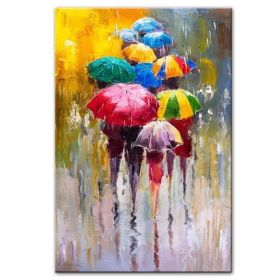 100% Hand Painted Abstract Oil Painting Wall Art Modern Figure Rain view On Canvas Home Decoration For Living Room No Frame (size: 70x140cm)