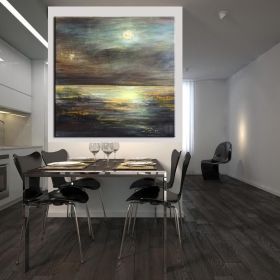 Hot Selling Artist Hand-painted High Quality Abstract Black and gold landscape Oil Painting Handmade on Canvas for room unframed (size: 150x150cm)