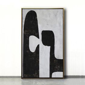 Handmade Top Selling Abstract Oil Painting  Wall Art Modern Minimalist Black and White Picture Canvas Home Decor For Living Room No Frame (size: 75x150cm)