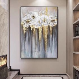 Foil golden flowers hand painted oil painting on canvas abstract large painting wall picture for home office decor (size: 150x220cm)